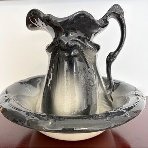 Antique Black and Cream Wash Basin and Pitcher